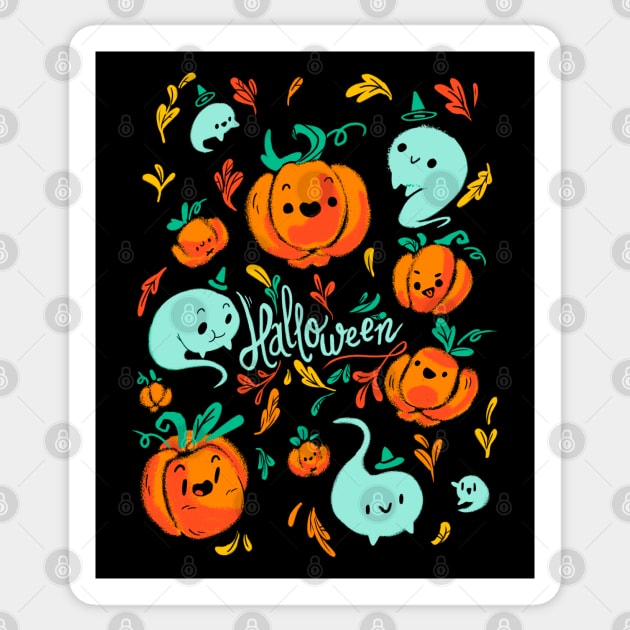 Pumpkins and Ghosts - Halloween Design Sticker by TheTeenosaur